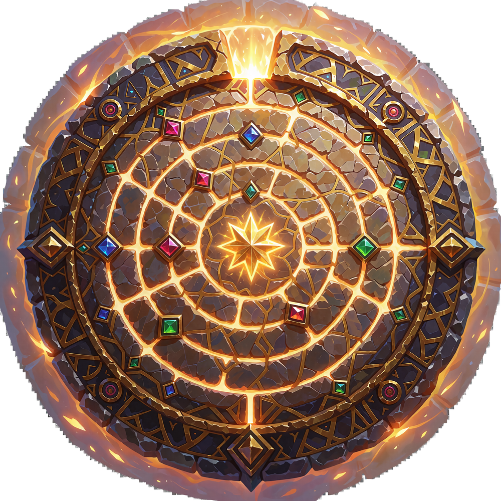 Rund stentavle med gl&oslash;dende gyldne labyrintgange og &aelig;delstene - Labyrinth Map, daglig bonusjagt hos Mino Casino