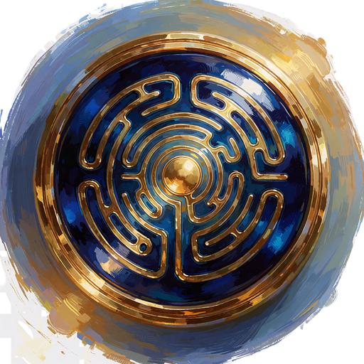 Safirbl&aring; medaljon i guldramme med labyrintm&oslash;nster - badge for rangen Ancient hos Mino Casino