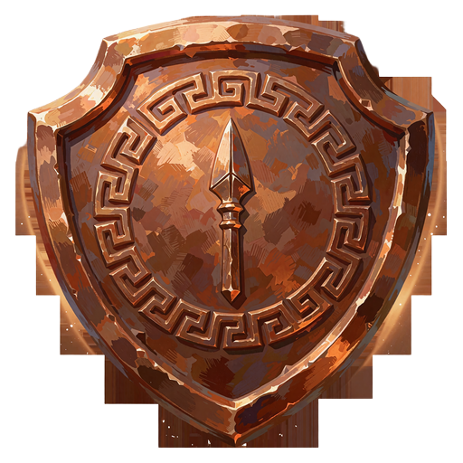 Bronzeskjold med spyd og meander-kant - badge for rangen Recruit i Mino Casinos VIP-program